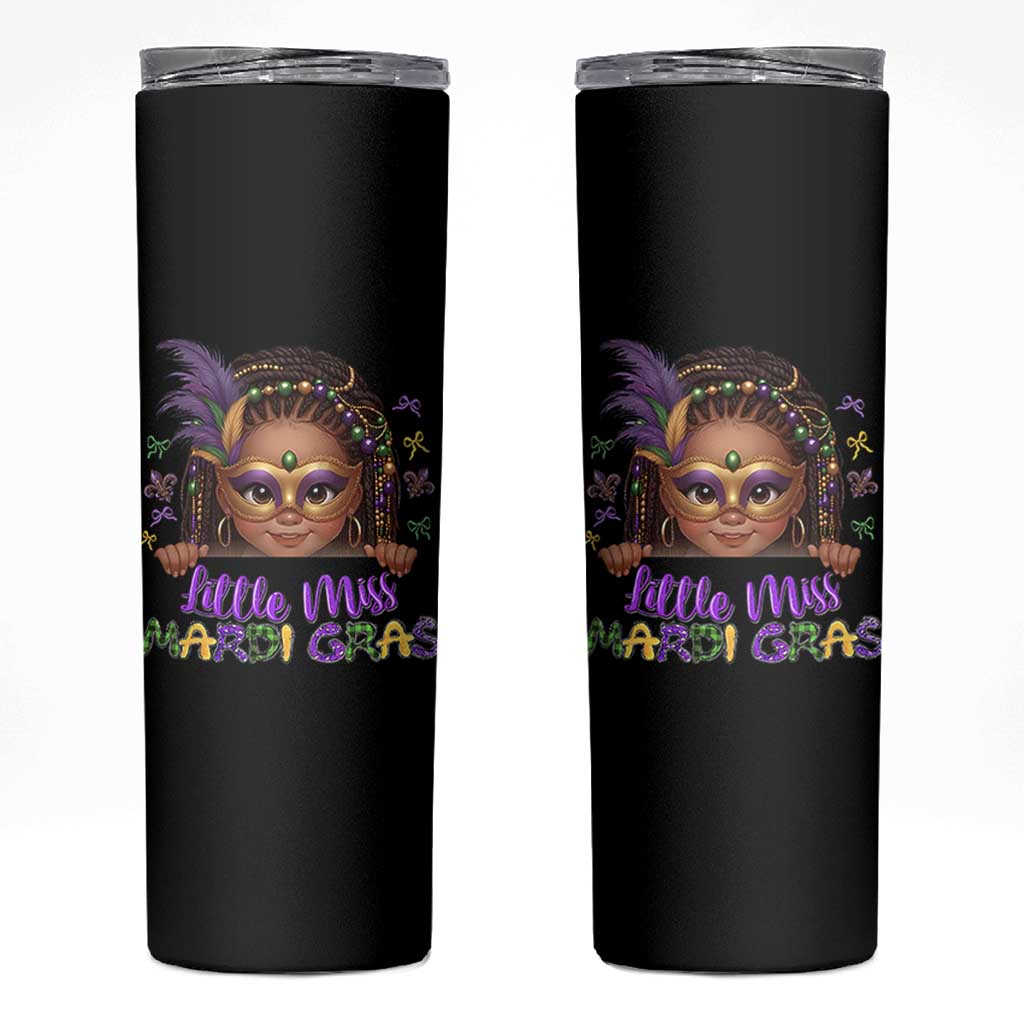 Little Miss Mardi Gras Skinny Tumbler Afro Messy Bun Girls Kids Mask Cute New Orleans - Wonder Print Shop