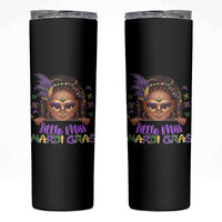 Little Miss Mardi Gras Skinny Tumbler Afro Messy Bun Girls Kids Mask Cute New Orleans - Wonder Print Shop