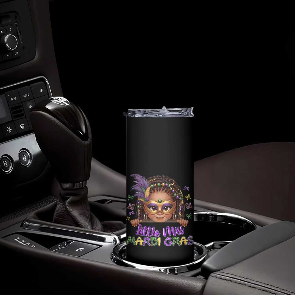 Little Miss Mardi Gras Skinny Tumbler Afro Messy Bun Girls Kids Mask Cute New Orleans - Wonder Print Shop
