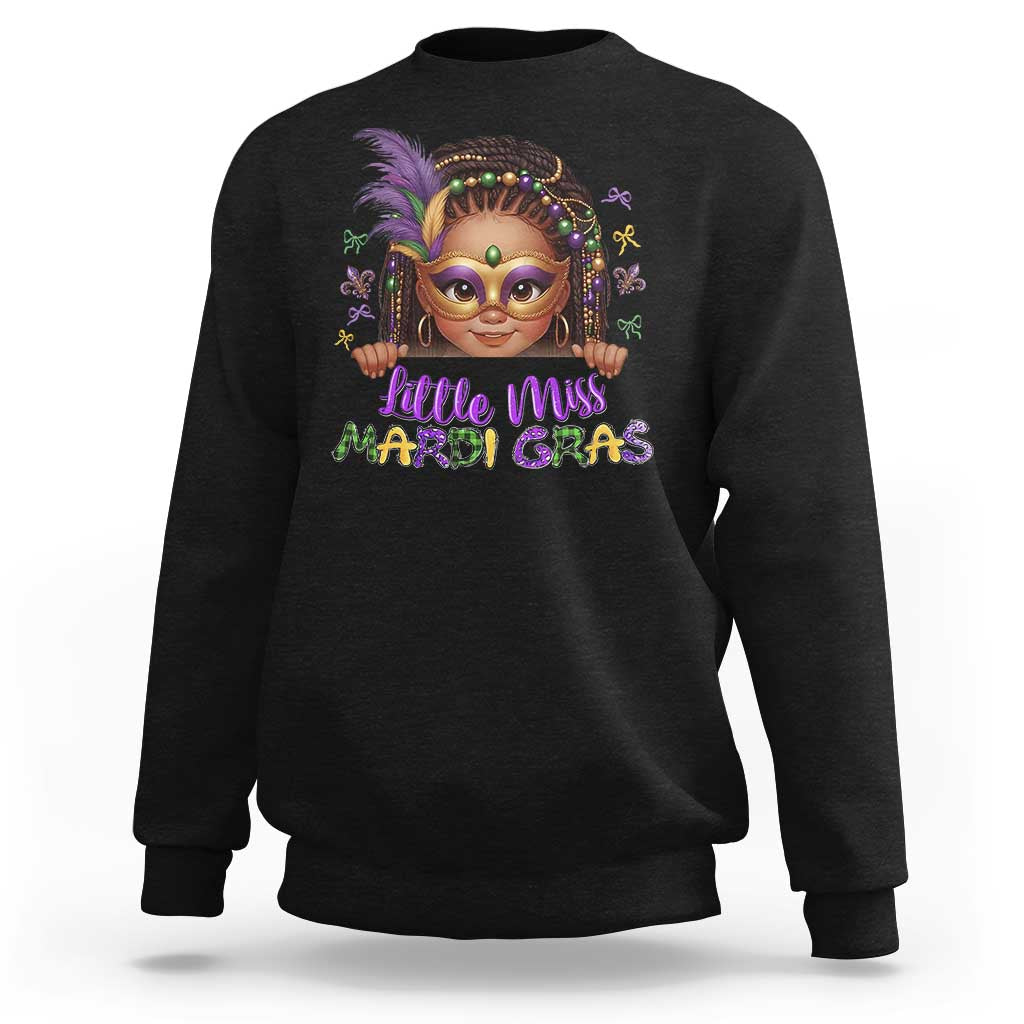 Little Miss Mardi Gras Sweatshirt Afro Messy Bun Girls Kids Mask Cute New Orleans - Wonder Print Shop