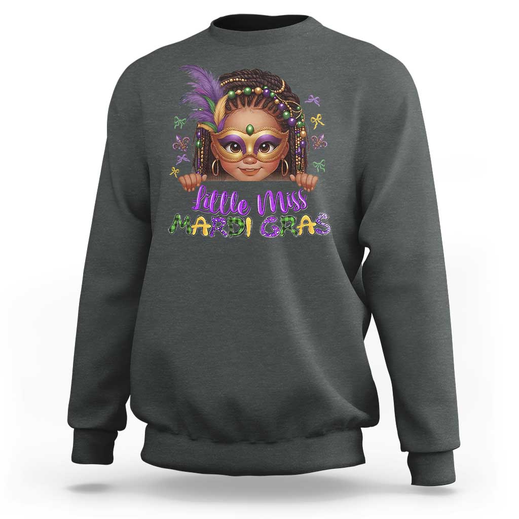 Little Miss Mardi Gras Sweatshirt Afro Messy Bun Girls Kids Mask Cute New Orleans - Wonder Print Shop