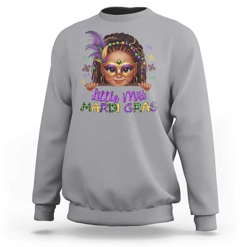 Little Miss Mardi Gras Sweatshirt Afro Messy Bun Girls Kids Mask Cute New Orleans - Wonder Print Shop