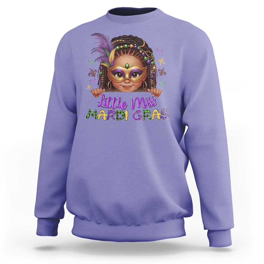 Little Miss Mardi Gras Sweatshirt Afro Messy Bun Girls Kids Mask Cute New Orleans - Wonder Print Shop