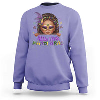 Little Miss Mardi Gras Sweatshirt Afro Messy Bun Girls Kids Mask Cute New Orleans - Wonder Print Shop