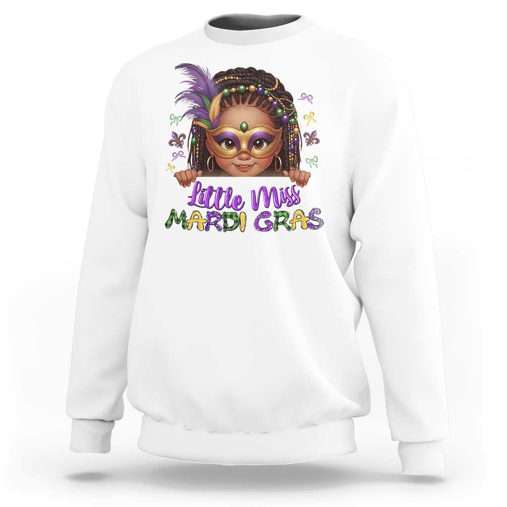Little Miss Mardi Gras Sweatshirt Afro Messy Bun Girls Kids Mask Cute New Orleans - Wonder Print Shop