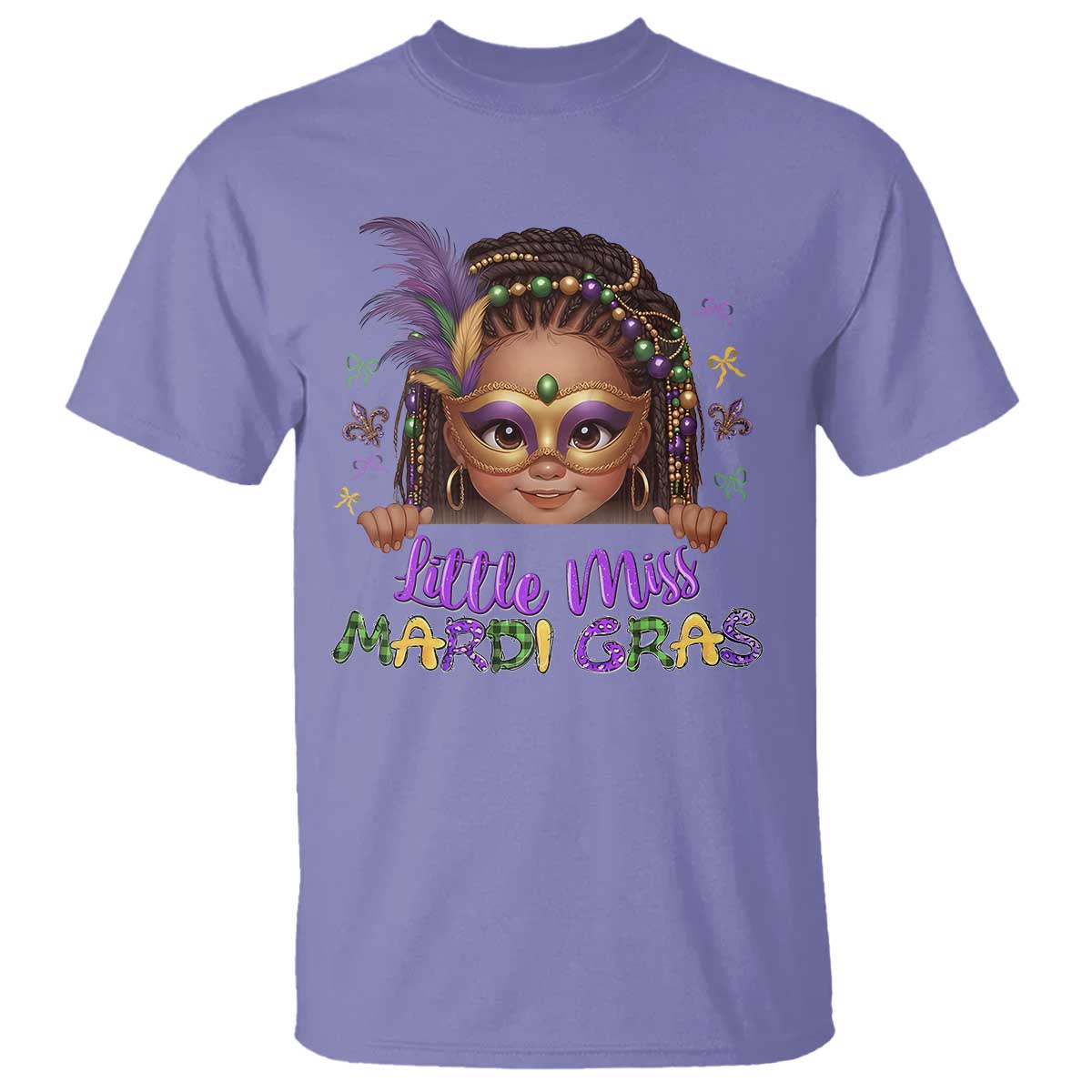 Little Miss Mardi Gras T Shirt Afro Messy Bun Girls Kids Mask Cute New Orleans - Wonder Print Shop