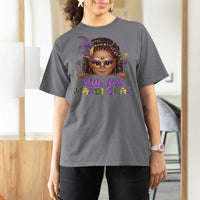 Little Miss Mardi Gras T Shirt For Women Afro Messy Bun Girls Kids Mask Cute New Orleans - Wonder Print Shop
