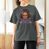 Little Miss Mardi Gras T Shirt For Women Afro Messy Bun Girls Kids Mask Cute New Orleans - Wonder Print Shop