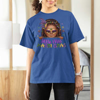 Little Miss Mardi Gras T Shirt For Women Afro Messy Bun Girls Kids Mask Cute New Orleans - Wonder Print Shop