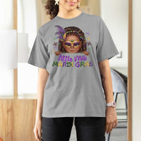 Little Miss Mardi Gras T Shirt For Women Afro Messy Bun Girls Kids Mask Cute New Orleans - Wonder Print Shop