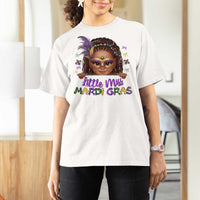 Little Miss Mardi Gras T Shirt For Women Afro Messy Bun Girls Kids Mask Cute New Orleans - Wonder Print Shop