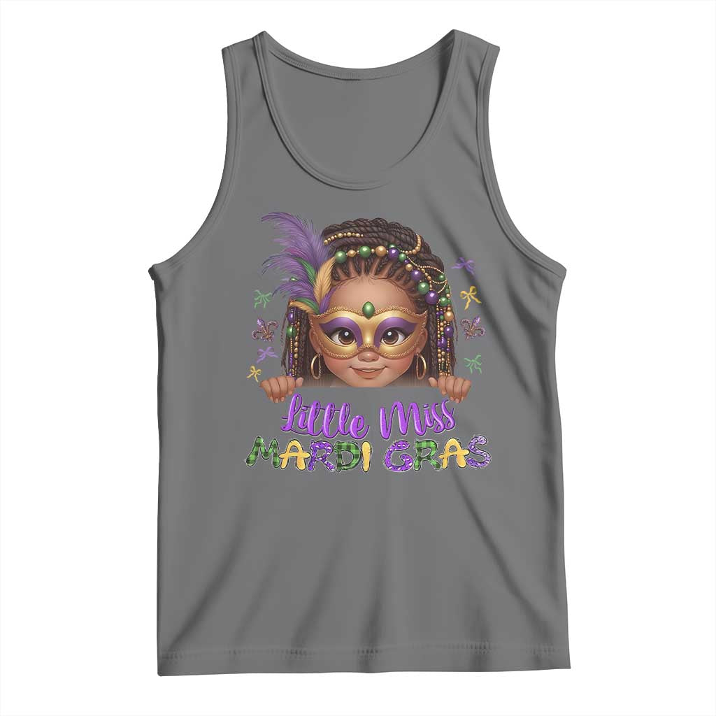 Little Miss Mardi Gras Tank Top Afro Messy Bun Girls Kids Mask Cute New Orleans - Wonder Print Shop