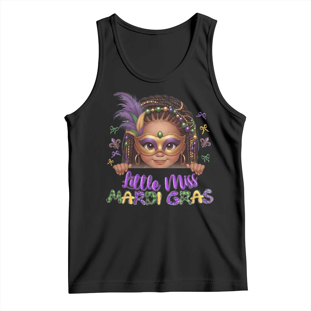 Little Miss Mardi Gras Tank Top Afro Messy Bun Girls Kids Mask Cute New Orleans - Wonder Print Shop