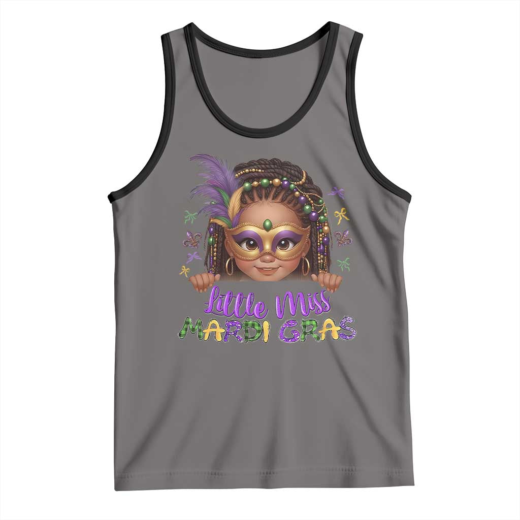 Little Miss Mardi Gras Tank Top Afro Messy Bun Girls Kids Mask Cute New Orleans - Wonder Print Shop