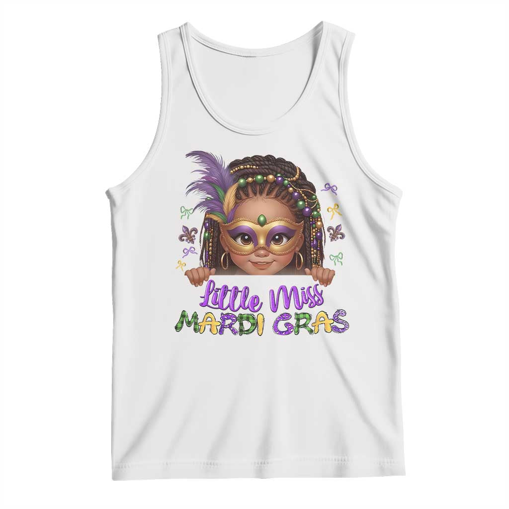 Little Miss Mardi Gras Tank Top Afro Messy Bun Girls Kids Mask Cute New Orleans - Wonder Print Shop