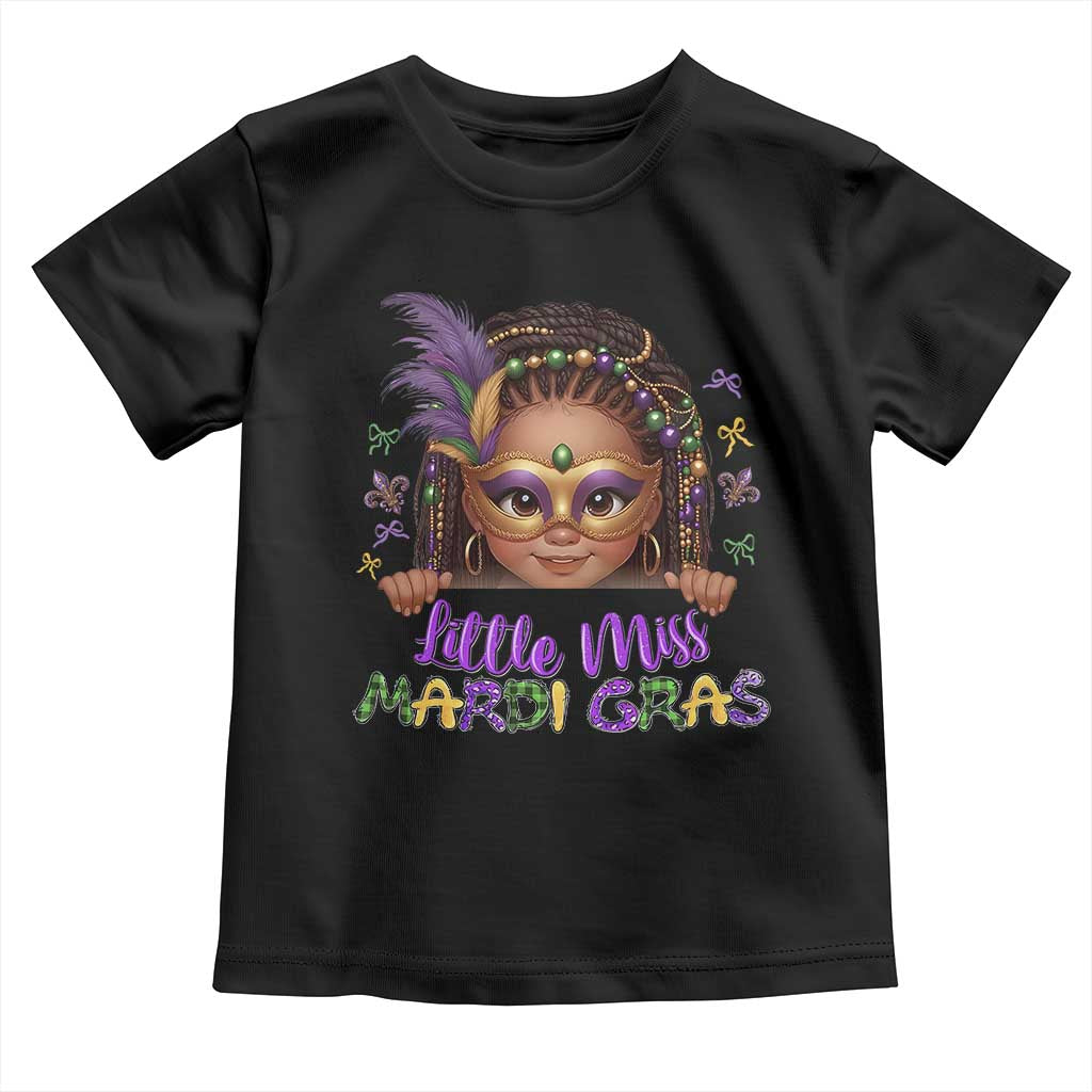 Little Miss Mardi Gras Toddler T Shirt Afro Messy Bun Girls Kids Mask Cute New Orleans - Wonder Print Shop