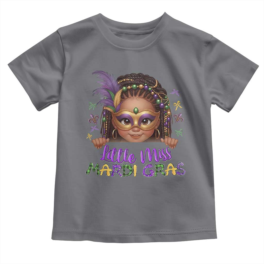 Little Miss Mardi Gras Toddler T Shirt Afro Messy Bun Girls Kids Mask Cute New Orleans - Wonder Print Shop