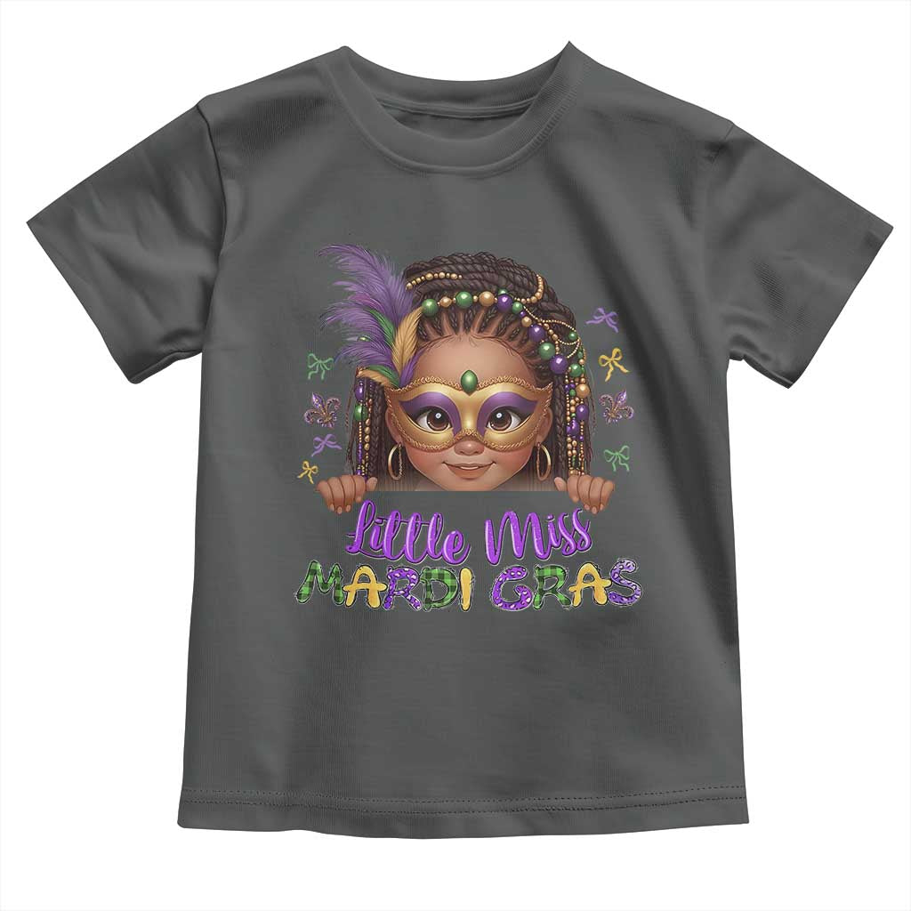 Little Miss Mardi Gras Toddler T Shirt Afro Messy Bun Girls Kids Mask Cute New Orleans - Wonder Print Shop