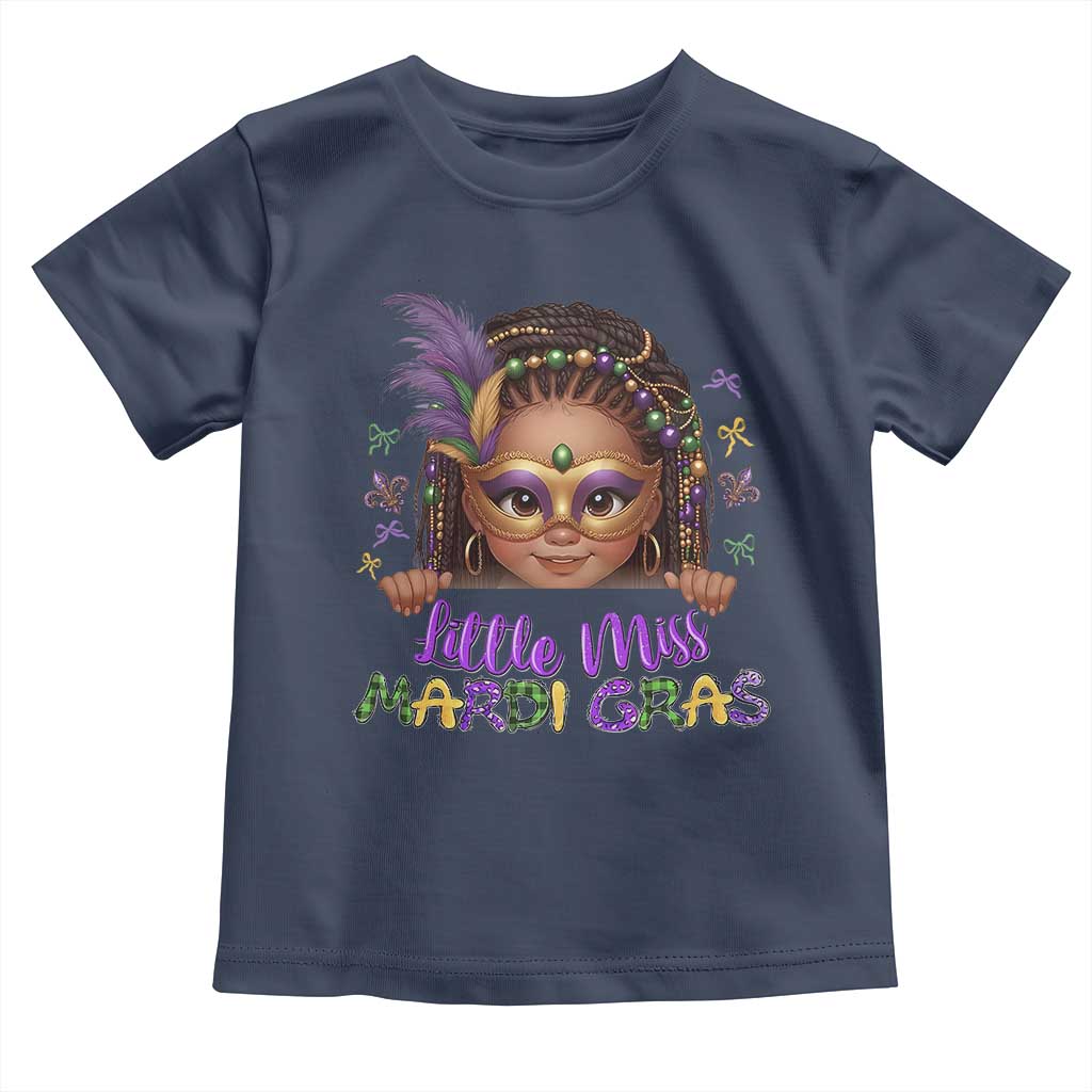 Little Miss Mardi Gras Toddler T Shirt Afro Messy Bun Girls Kids Mask Cute New Orleans - Wonder Print Shop