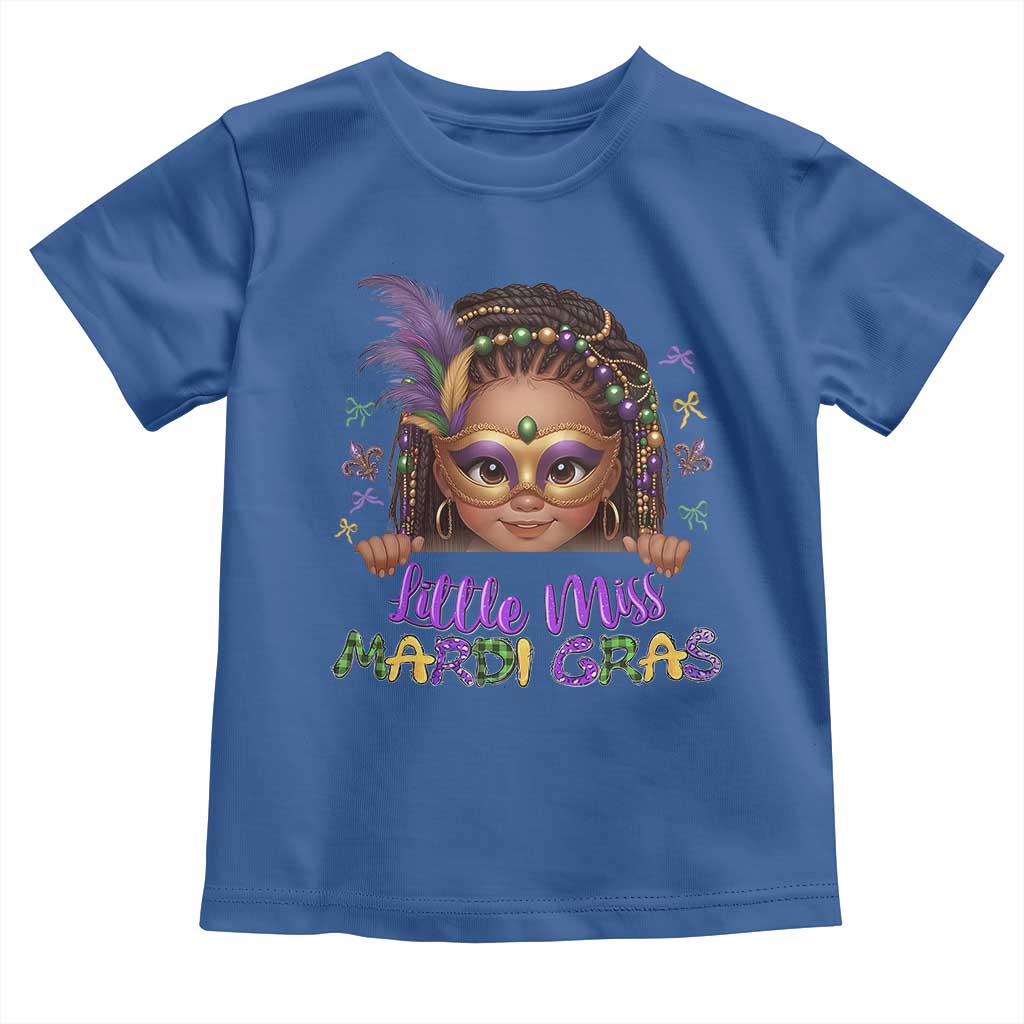 Little Miss Mardi Gras Toddler T Shirt Afro Messy Bun Girls Kids Mask Cute New Orleans - Wonder Print Shop