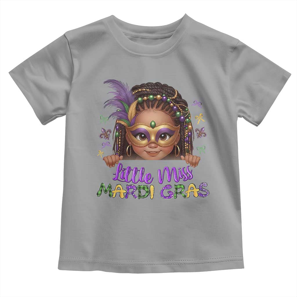 Little Miss Mardi Gras Toddler T Shirt Afro Messy Bun Girls Kids Mask Cute New Orleans - Wonder Print Shop