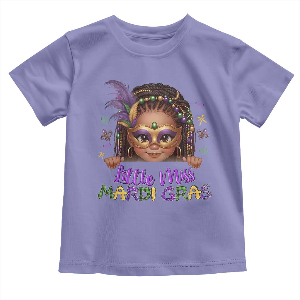 Little Miss Mardi Gras Toddler T Shirt Afro Messy Bun Girls Kids Mask Cute New Orleans - Wonder Print Shop