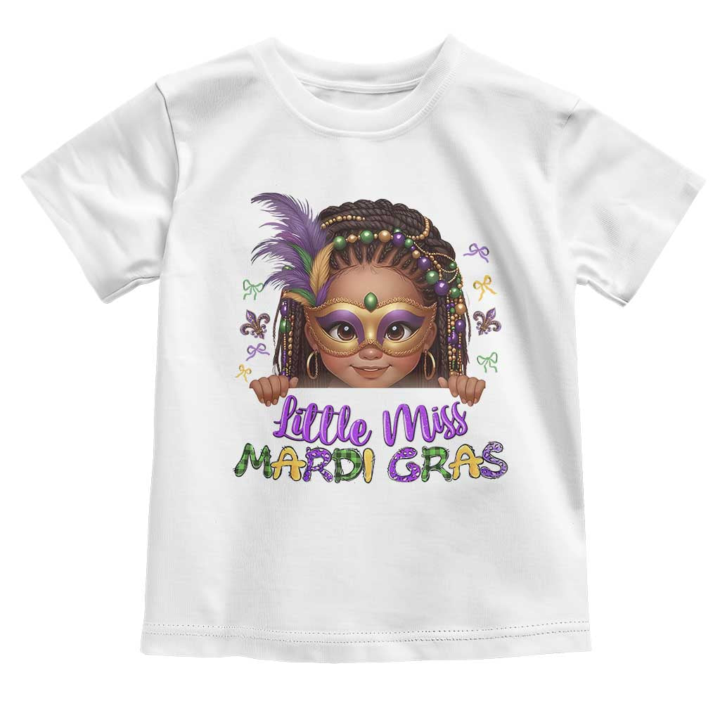Little Miss Mardi Gras Toddler T Shirt Afro Messy Bun Girls Kids Mask Cute New Orleans - Wonder Print Shop
