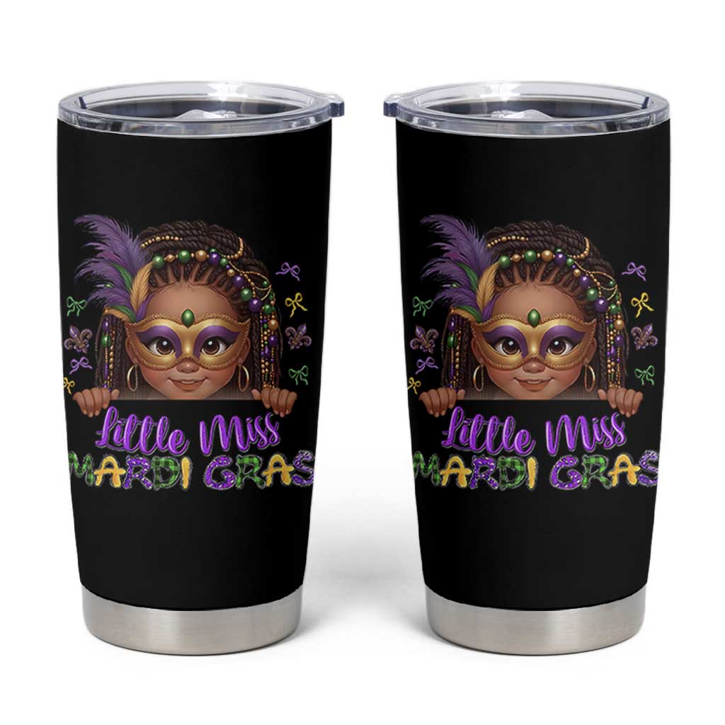 Little Miss Mardi Gras Tumbler Cup Afro Messy Bun Girls Kids Mask Cute New Orleans - Wonder Print Shop