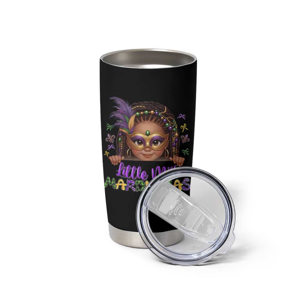 Little Miss Mardi Gras Tumbler Cup Afro Messy Bun Girls Kids Mask Cute New Orleans - Wonder Print Shop