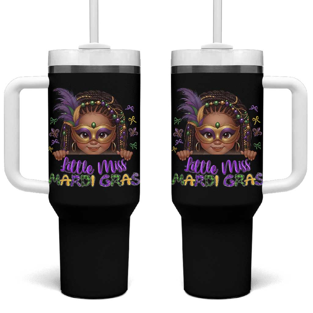 Little Miss Mardi Gras Tumbler With Handle Afro Messy Bun Girls Kids Mask Cute New Orleans - Wonder Print Shop