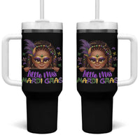 Little Miss Mardi Gras Tumbler With Handle Afro Messy Bun Girls Kids Mask Cute New Orleans - Wonder Print Shop