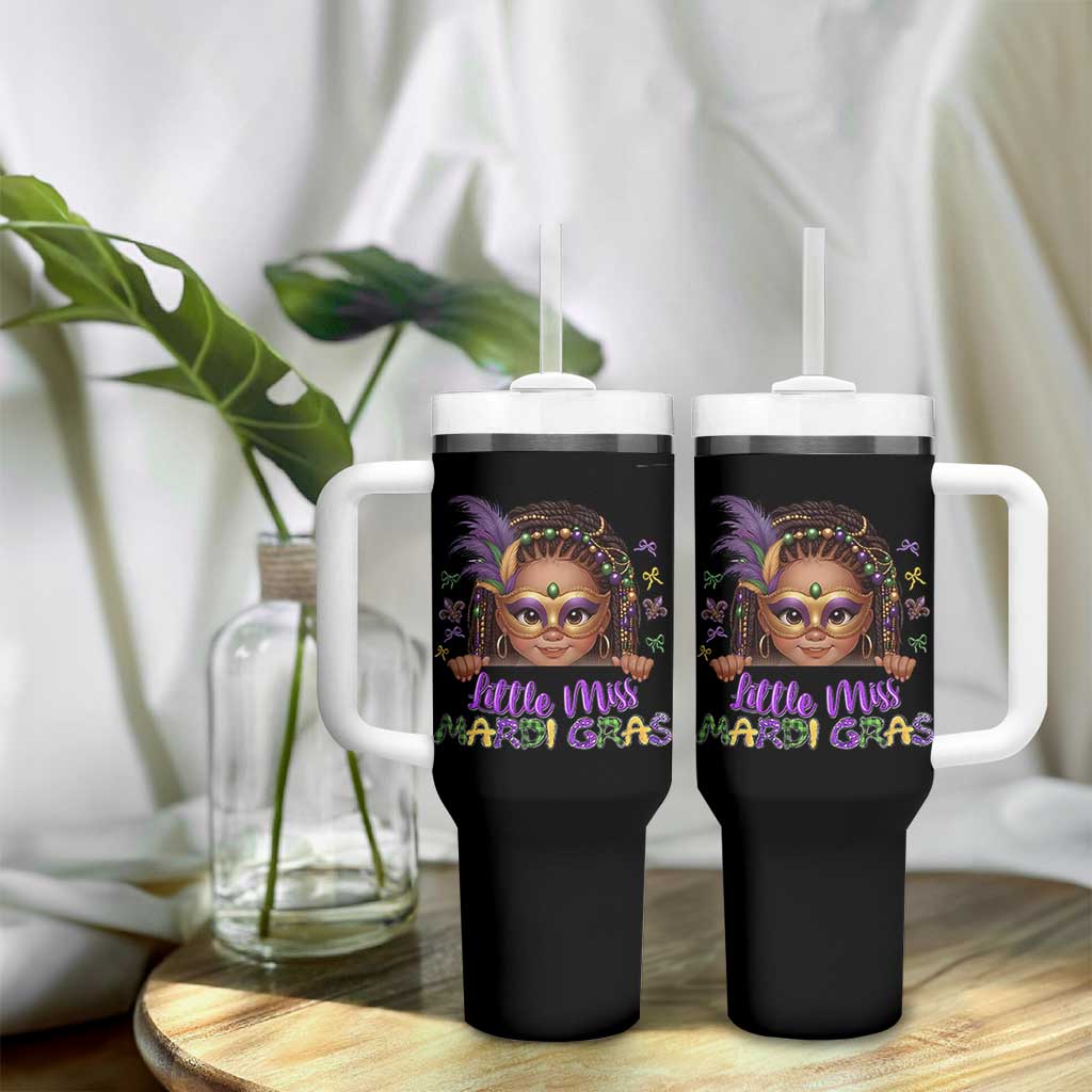 Little Miss Mardi Gras Tumbler With Handle Afro Messy Bun Girls Kids Mask Cute New Orleans - Wonder Print Shop