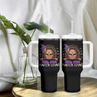 Little Miss Mardi Gras Tumbler With Handle Afro Messy Bun Girls Kids Mask Cute New Orleans - Wonder Print Shop