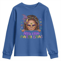Little Miss Mardi Gras Youth Sweatshirt Afro Messy Bun Girls Kids Mask Cute New Orleans - Wonder Print Shop