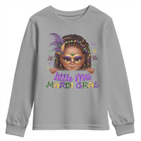 Little Miss Mardi Gras Youth Sweatshirt Afro Messy Bun Girls Kids Mask Cute New Orleans - Wonder Print Shop