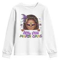 Little Miss Mardi Gras Youth Sweatshirt Afro Messy Bun Girls Kids Mask Cute New Orleans - Wonder Print Shop