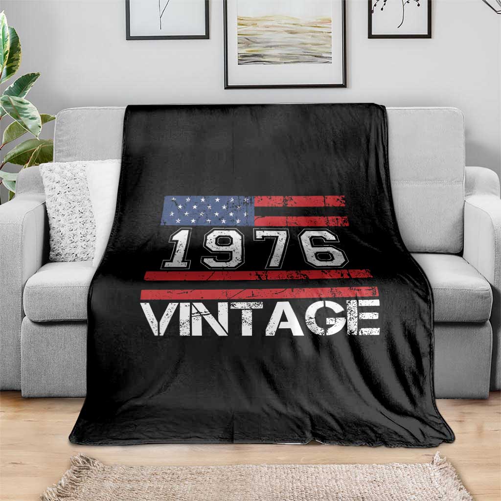 Vintage 50th Birthday Throw Blanket Retro 1976 American Flag 50 Year Old