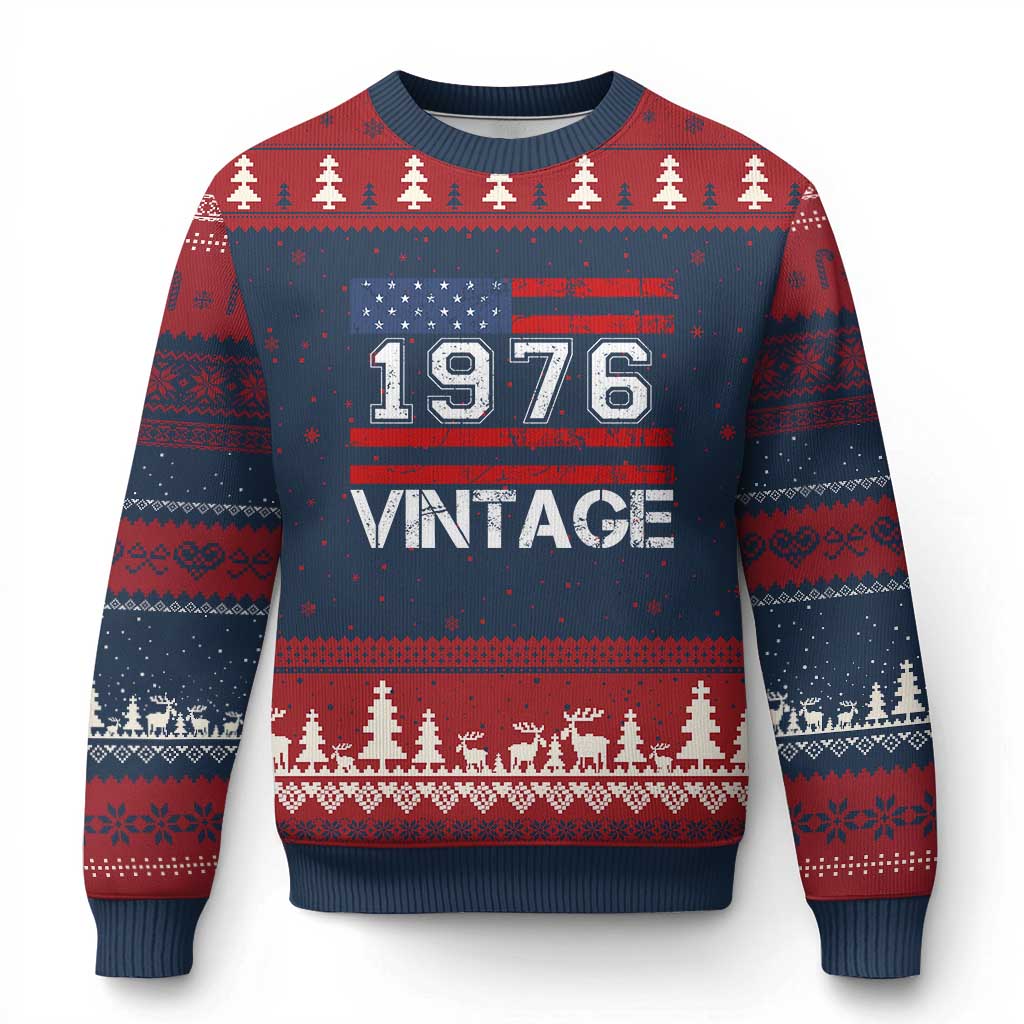 Vintage 50th Birthday Ugly Christmas Sweater Retro 1976 American Flag 50 Year Old