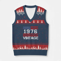 Vintage 50th Birthday V-Neck Knit Sweater Vest Retro 1976 American Flag 50 Year Old