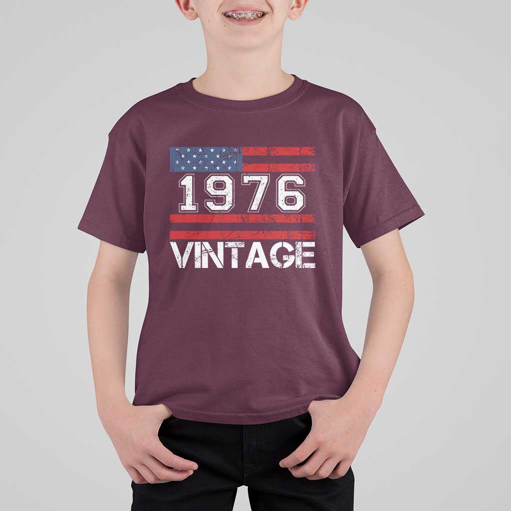 Vintage 50th Birthday T Shirt For Kid Retro 1976 American Flag 50 Year Old