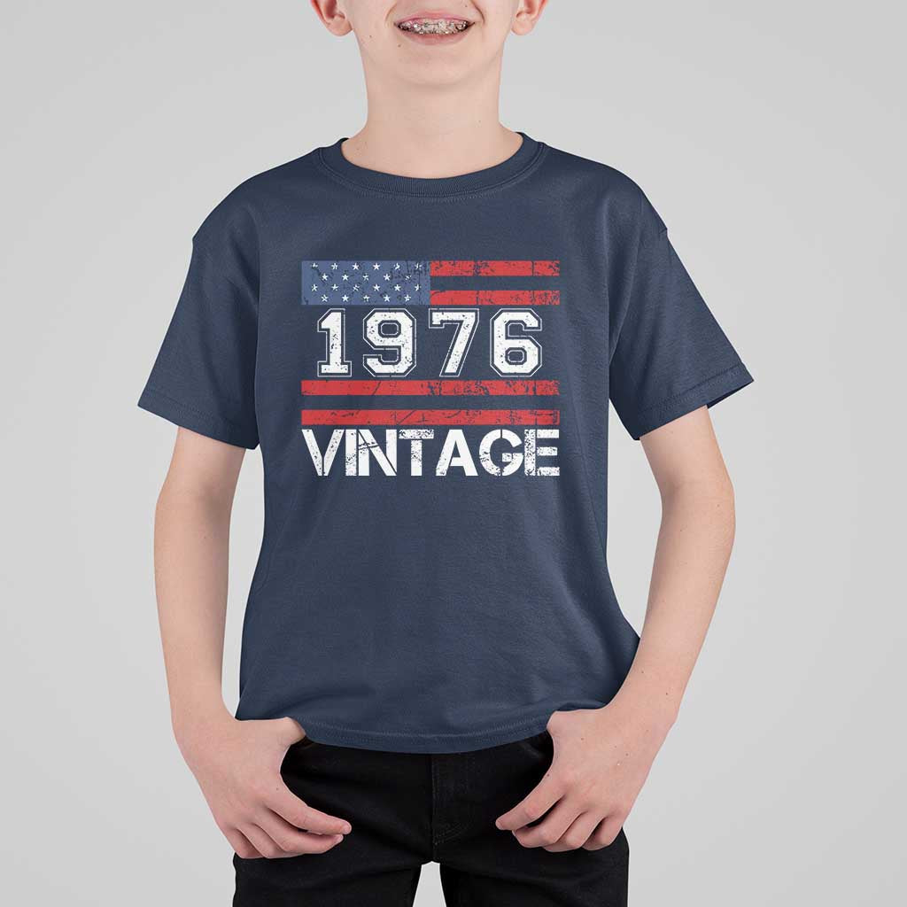 Vintage 50th Birthday T Shirt For Kid Retro 1976 American Flag 50 Year Old