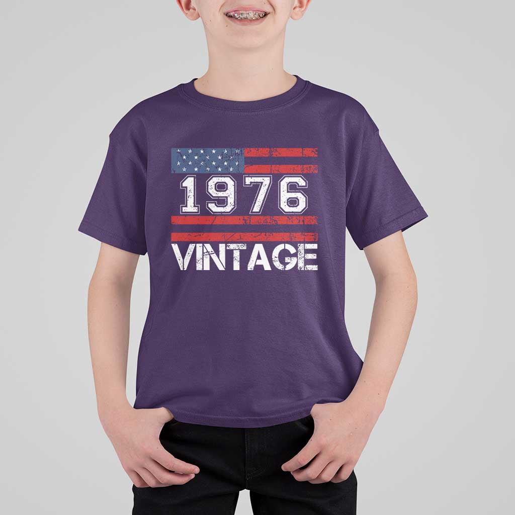 Vintage 50th Birthday T Shirt For Kid Retro 1976 American Flag 50 Year Old