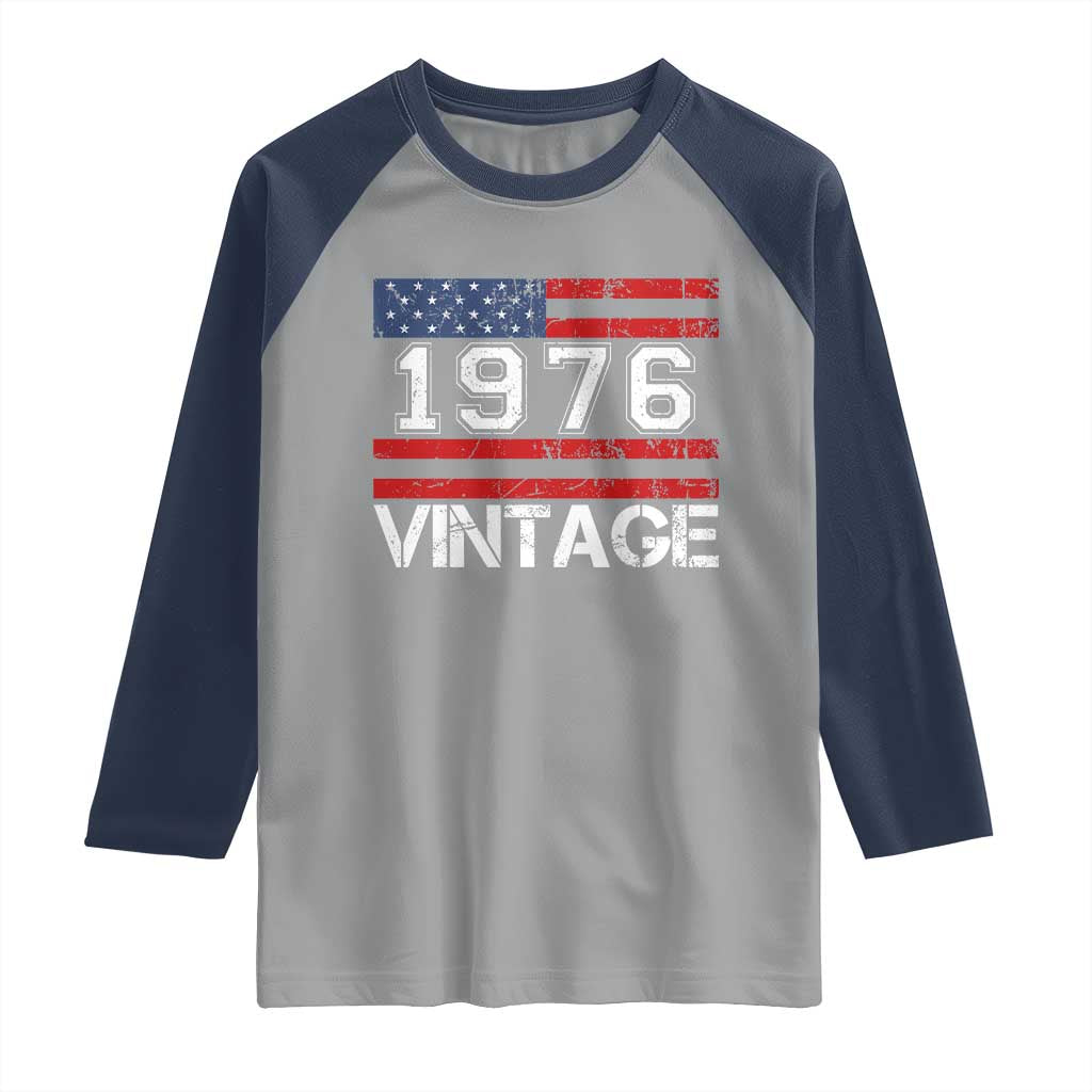 Vintage 50th Birthday Raglan Shirt Retro 1976 American Flag 50 Year Old