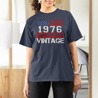 Vintage 50th Birthday T Shirt For Women Retro 1976 American Flag 50 Year Old
