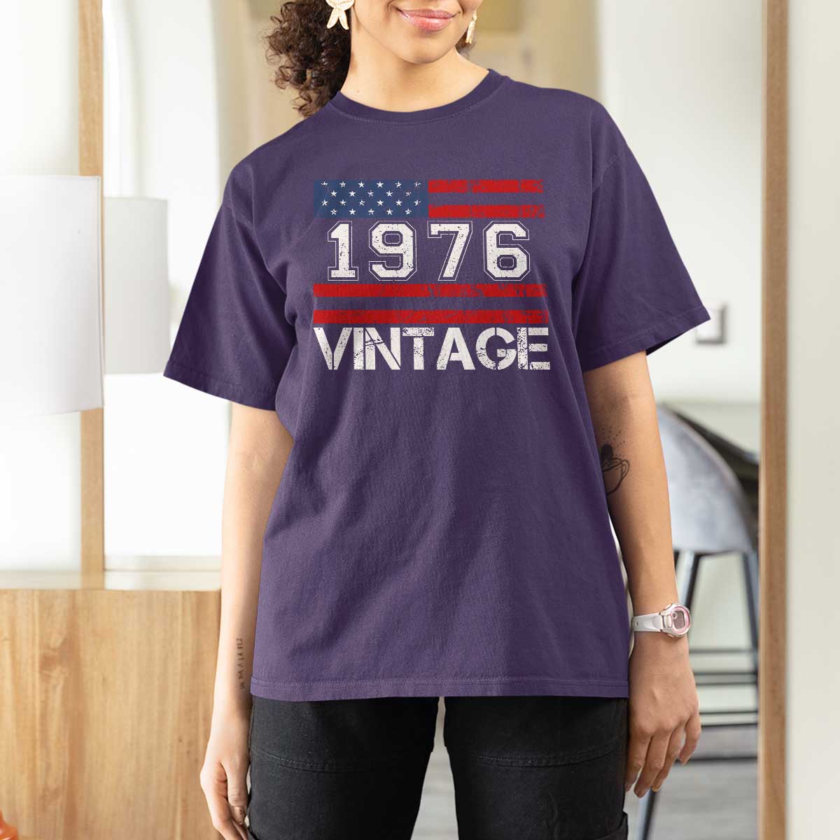 Vintage 50th Birthday T Shirt For Women Retro 1976 American Flag 50 Year Old