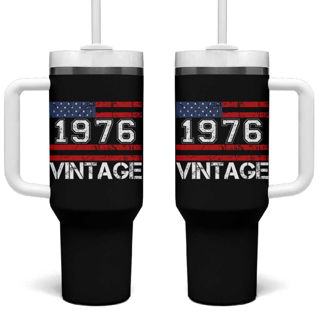Vintage 50th Birthday Tumbler With Handle Retro 1976 American Flag 50 Year Old
