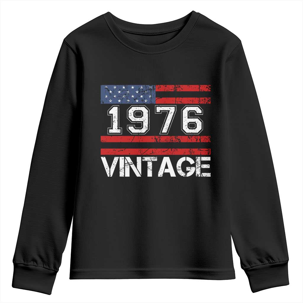 Vintage 50th Birthday Youth Sweatshirt Retro 1976 American Flag 50 Year Old