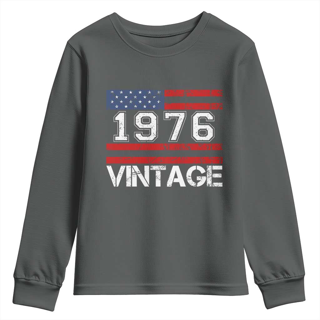 Vintage 50th Birthday Youth Sweatshirt Retro 1976 American Flag 50 Year Old