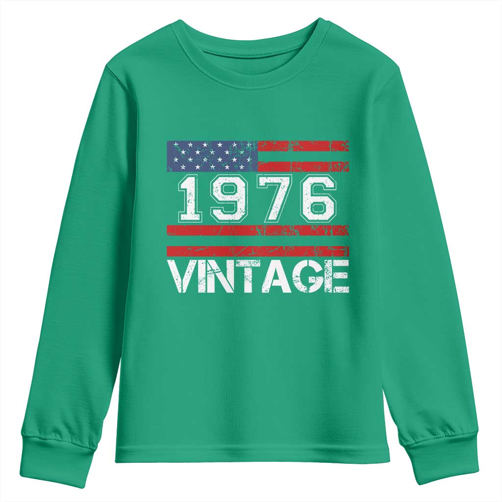 Vintage 50th Birthday Youth Sweatshirt Retro 1976 American Flag 50 Year Old