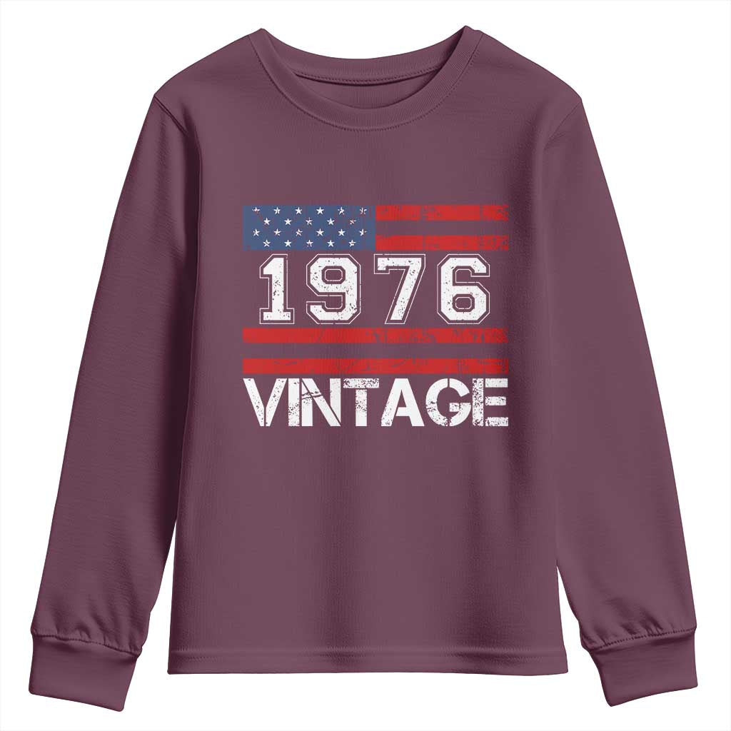 Vintage 50th Birthday Youth Sweatshirt Retro 1976 American Flag 50 Year Old